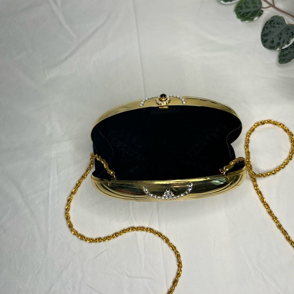 Vintage Gold Lisette Clamshell Purse | Evening Bag | Clutch Crossbody - Picture 5 of 7